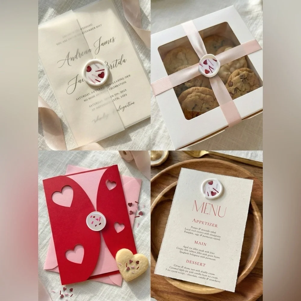 Royal Icing Sprinkle Wax Seals Peel & Stick Faux Icing Valentine Wedding Invite